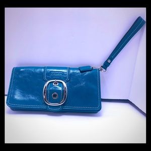 Coach Signature Teal PatentLeather WristletClutch